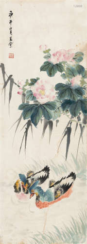 王梦白（1888～1934） 1930年作 芙蓉鸳鸯 镜芯 纸本设色