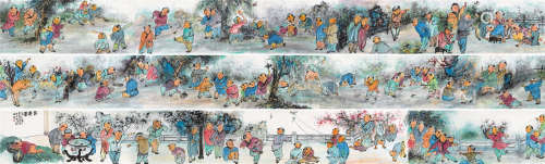 梁书（1907～1998） 1987年作 婴戏图 手卷 纸本设色