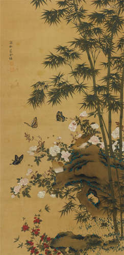 范金镛（1851～1914） 花竹蝶鸟图 立轴 绢本设色