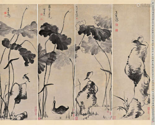 牛石慧（约1628～1707） 花鸟四屏 立轴 纸本水墨