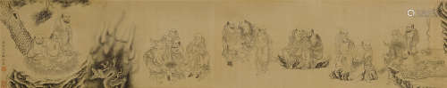 范金镛（1851～1914） 罗汉图 手卷 纸本水墨
