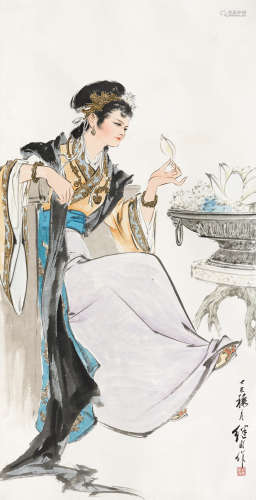 刘继卣（1918～1983） 荷花仕女 立轴 纸本设色