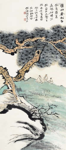 何海霞（1908～1998） 松下论古 镜芯  绢本设色