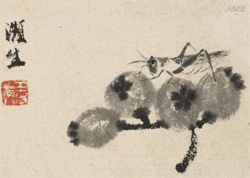 齐白石（1864～1957） 1920年作 枇杷蝗虫 镜芯 纸本水墨