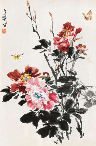 王雪涛（1903～1982） 牡丹蝴蝶 镜芯 纸本设色