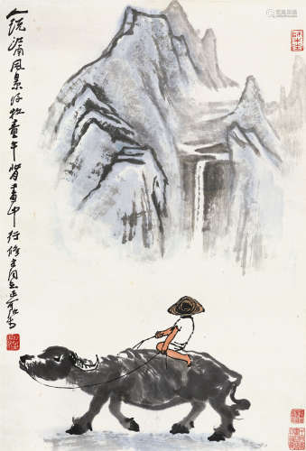 李可染（1907～1989） 牧牛图 镜芯  纸本设色