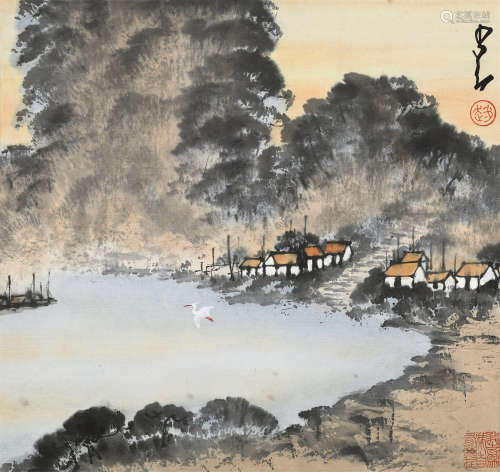 赵少昂（1905～1998） 河塘白鹭 镜芯 纸本设色