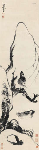张大千（1899～1983） 仿八大双禽图 立轴 纸本水墨