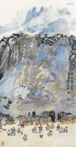 方召麟（1914～2006） 1994年作 山村闲趣 镜芯 纸本设色