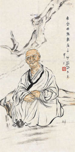 吕凤子（1886～1959） 1941年作 罗汉图 镜芯 纸本设色