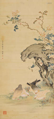 陈之佛（1896～1962） 觅食图 立轴 纸本设色