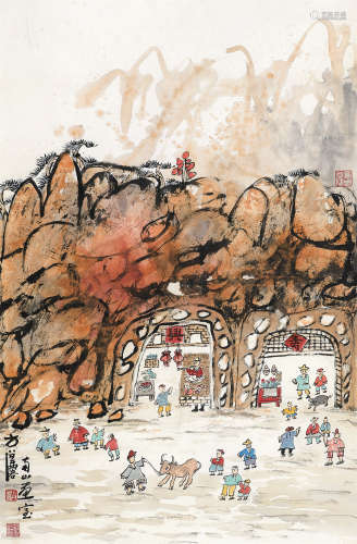 方召麟（1914～2006） 庆寿图 镜芯 纸本设色
