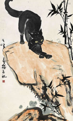 孙其峰（b.1920） 猫戏图 镜芯 纸本设色