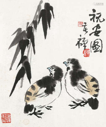 李苦禅（1899～1983） 祝安图 镜芯 纸本设色