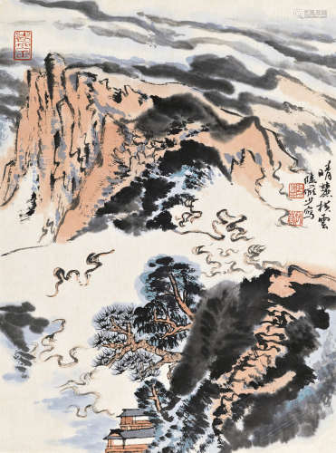 陆俨少（1909～1993） 晴麓横云 镜芯 纸本设色