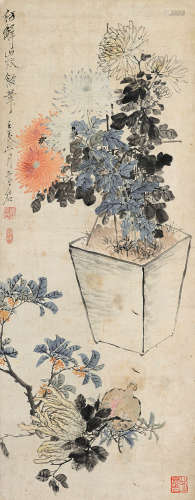虚谷（1823～1896） 1892年作 博古图 立轴 纸本设色