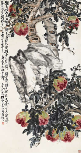 赵云壑（1874～1955） 1940年作 九寿图 立轴 纸本设色