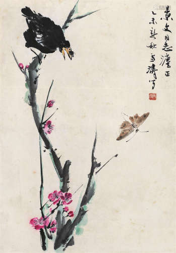 王雪涛（1903～1982） 1955年作 秋趣 立轴 纸本设色