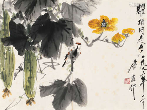唐云（1910～1993） 1973年作 瓜藤图 镜芯 纸本设色