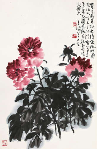 孙其峰（b.1920） 2001年作 芍药花开 镜芯 纸本设色