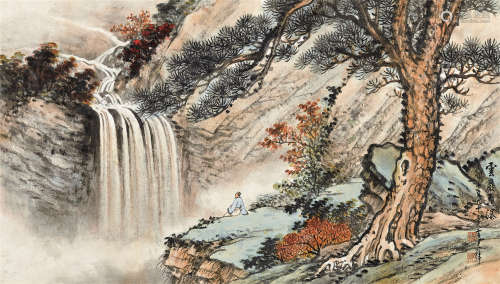 黄君璧（1898～1991） 1987年作 云岩飞瀑 镜芯 纸本设色