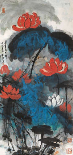 刘海粟（1896～1994） 1982年作 泼彩荷花 立轴 纸本设色