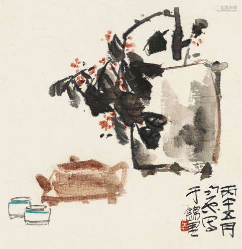 陈子庄（1913～1976） 1966年作 清供图 立轴 纸本设色