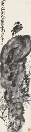 陈子庄（1913～1976） 兰石小鸟 立轴 纸本设色