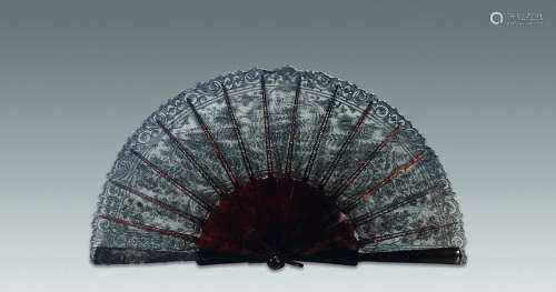 20世纪 玳瑁黑纱折扇