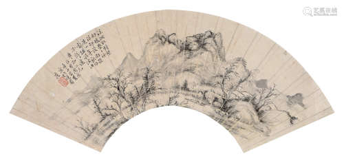 周愈（1870～1945） 淡烟沽酒 扇片 水墨纸本