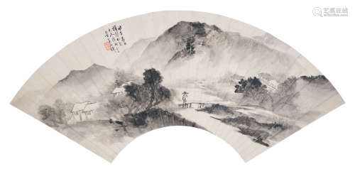 吴石僊（1845～1916） 风雨归途 扇片 水墨纸本