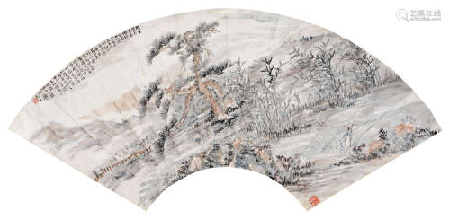 姚华（1876～1930） 松花笋茂 扇片 设色纸本