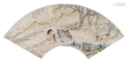 潘承桂（1840～1914） 牧马图 扇片 设色纸本