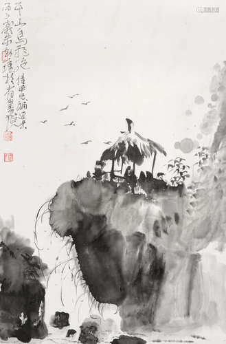 林海钟（b.1968）  张伟平（b.1964） 千山观鸟 立轴 水墨纸本