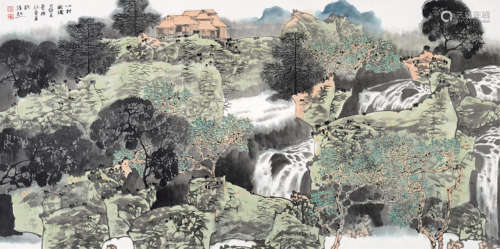 满维起（b.1954） 山村雨后 镜片 设色纸本