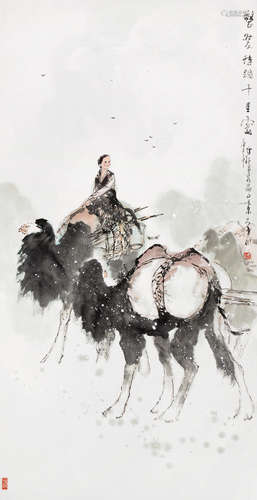 李山（b.1926） 千里踏雪 立轴 设色纸本