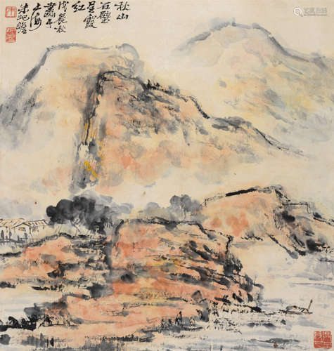 朱屺瞻（1892～1996） 秋山石壁图 立轴 设色纸本