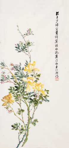 郭东洲（1875～1958） 蔷薇花开 镜心 设色纸本