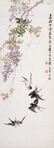 黄葆戉（1880～1969）  紫藤燕喧 立轴 设色纸本