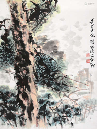 沈锡纯（1910～2008） 松柏长青 立轴 设色纸本