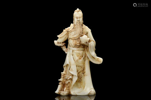 JADE CARVED 'GUAN YU' STANDING FIGURE