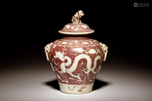UNDERGLAZED RED 'DRAGON' JAR WITH COVER