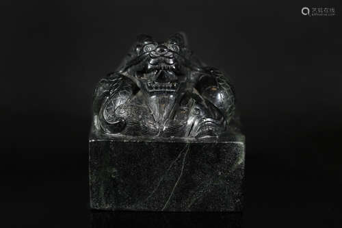 JADE CARVED 'MYTHICAL BEAST' STAMP SEAL