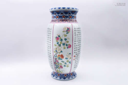 FAMILLE ROSE 'FLOWERS AND CALLIGRAPHY' VASE