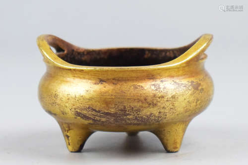 GILT BRONZE CAST TRIPOD CENSER