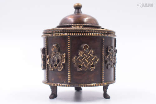 BRONZE CAST 'EIGHT TREASURES' JAR WITH COVER