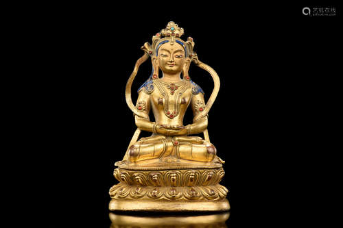 GILT BRONZE CAST 'AVALOKITESHVARA' SEATED FIGURE