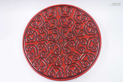 CINNABAR LACQUER CARVED 'RUYI' DISH