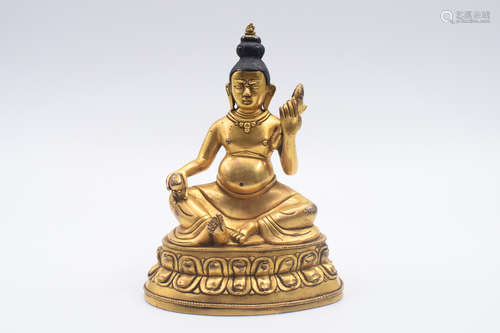 GILT BRONZE CAST 'JAMBHALA' SEATED FIGURE