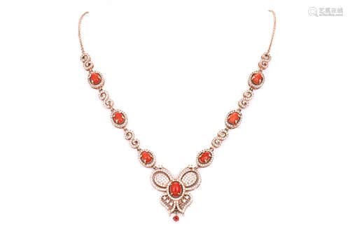 RED CORAL MOUNTED BUTTERFLY PENDANT AND NECKLACE